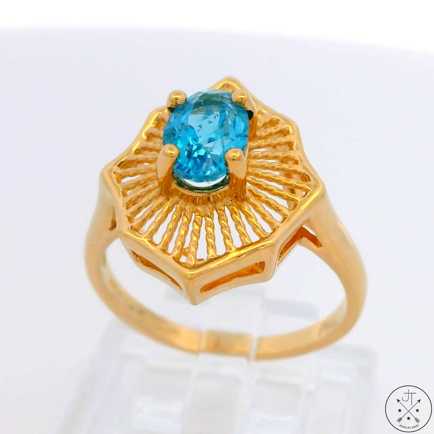 Vintage 14k Yellow Gold Statement Ring with Natural Topaz Size 6.25