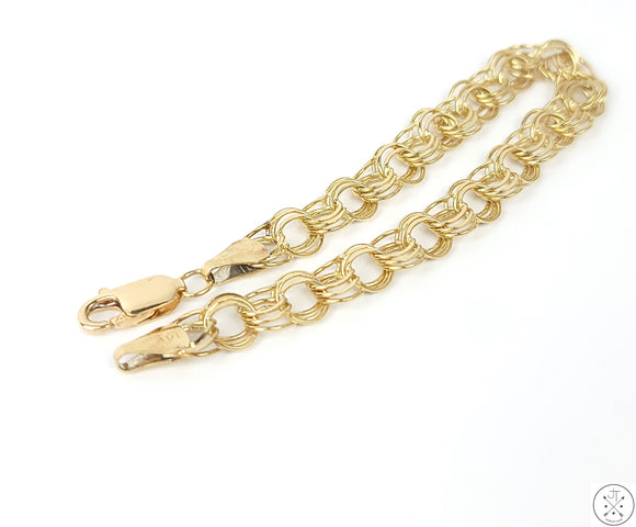 14k Yellow Gold Bracelet 7 inch 8 mm Triple Link