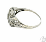 Antique 14k White Gold Filigree Bar Ring with Diamond Size 6.25 Vintage