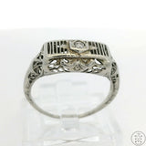 Antique 14k White Gold Filigree Bar Ring with Diamond Size 6.25 Vintage