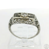 Antique 14k White Gold Filigree Bar Ring with Diamond Size 6.25 Vintage