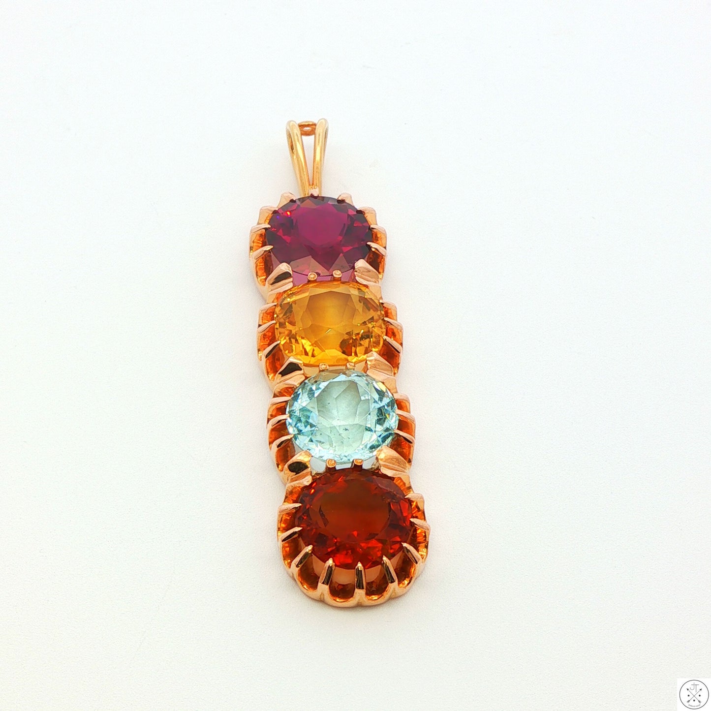 Vintage 14k Yellow Gold Pendant with Natural Garnet Aquamarine and Citrine