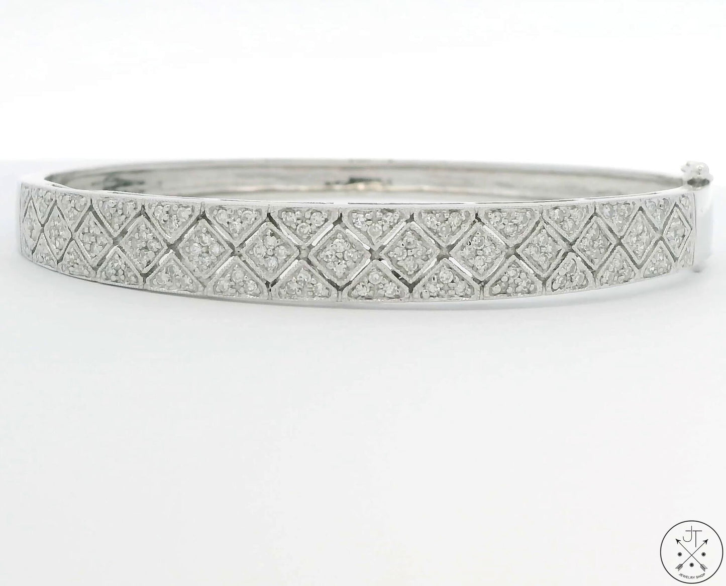 14k White Gold Hinged Bracelet 1 ctw GVS2 Natural Diamonds 7 in Size L/XL