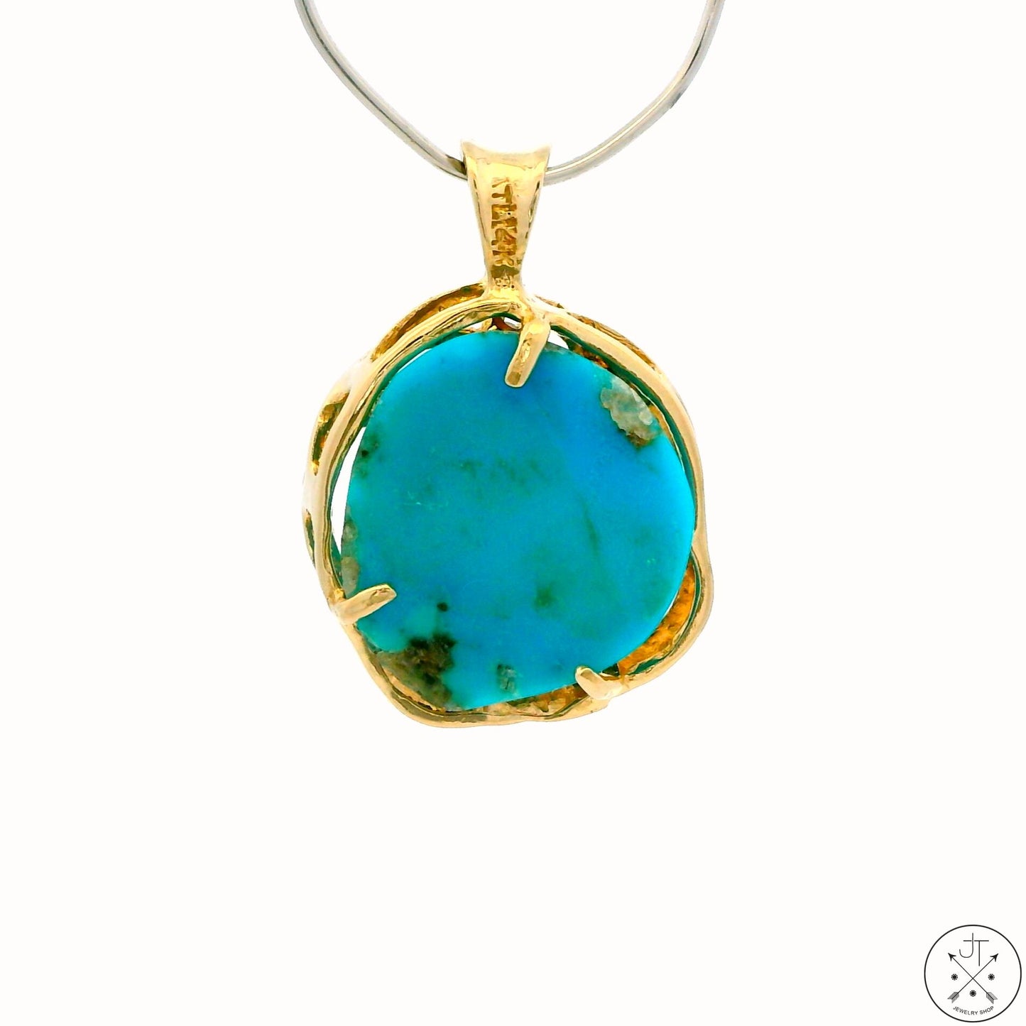 Vintage 14k Yellow Gold Pendant with Old Kingman Turquoise and Diamond