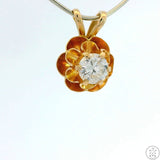 Vintage 14k Yellow Gold Butter Cup Pendant with .40 carat Diamond Solitaire