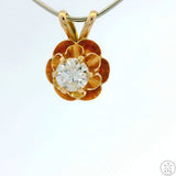 Vintage 14k Yellow Gold Butter Cup Pendant with .40 carat Diamond Solitaire