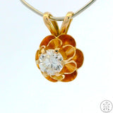 Vintage 14k Yellow Gold Butter Cup Pendant with .40 carat Diamond Solitaire