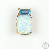10k Yellow Gold Box Pendant with Topaz and Lab Opal