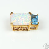 10k Yellow Gold Box Pendant with Topaz and Lab Opal