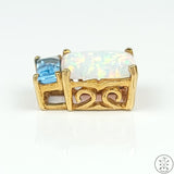 10k Yellow Gold Box Pendant with Topaz and Lab Opal
