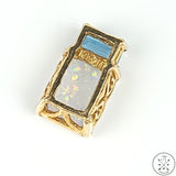 10k Yellow Gold Box Pendant with Topaz and Lab Opal