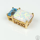 10k Yellow Gold Box Pendant with Topaz and Lab Opal