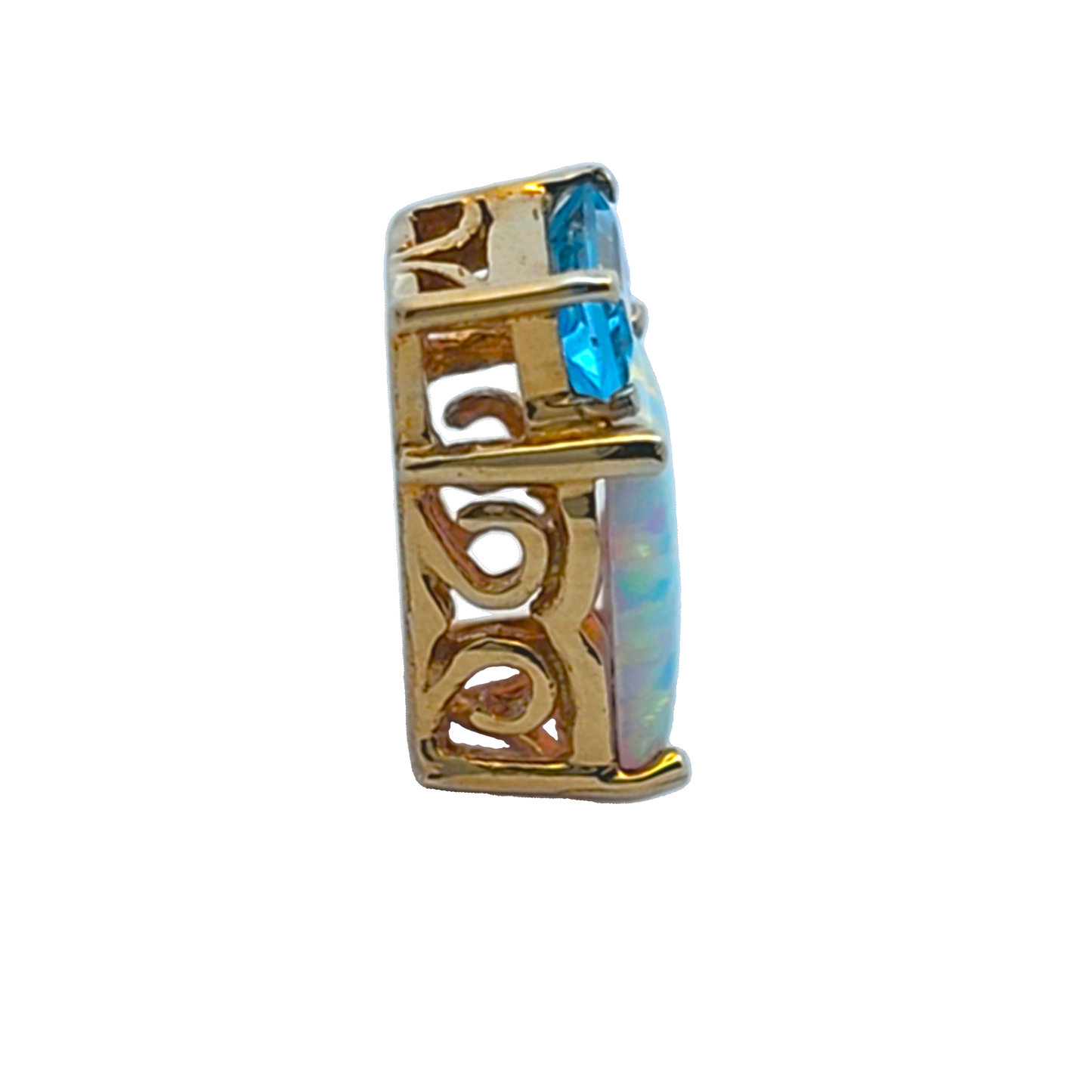 10k Yellow Gold Box Pendant with Topaz and Lab Opal
