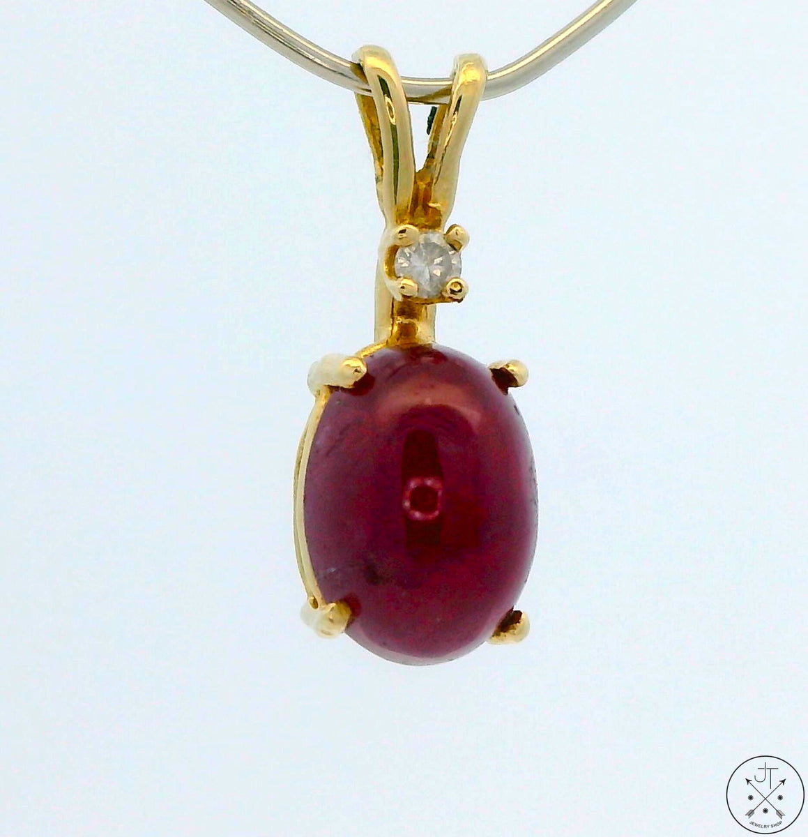 Vintage 14k Yellow Gold Pendant with carat Ruby Cabochon and Diamond