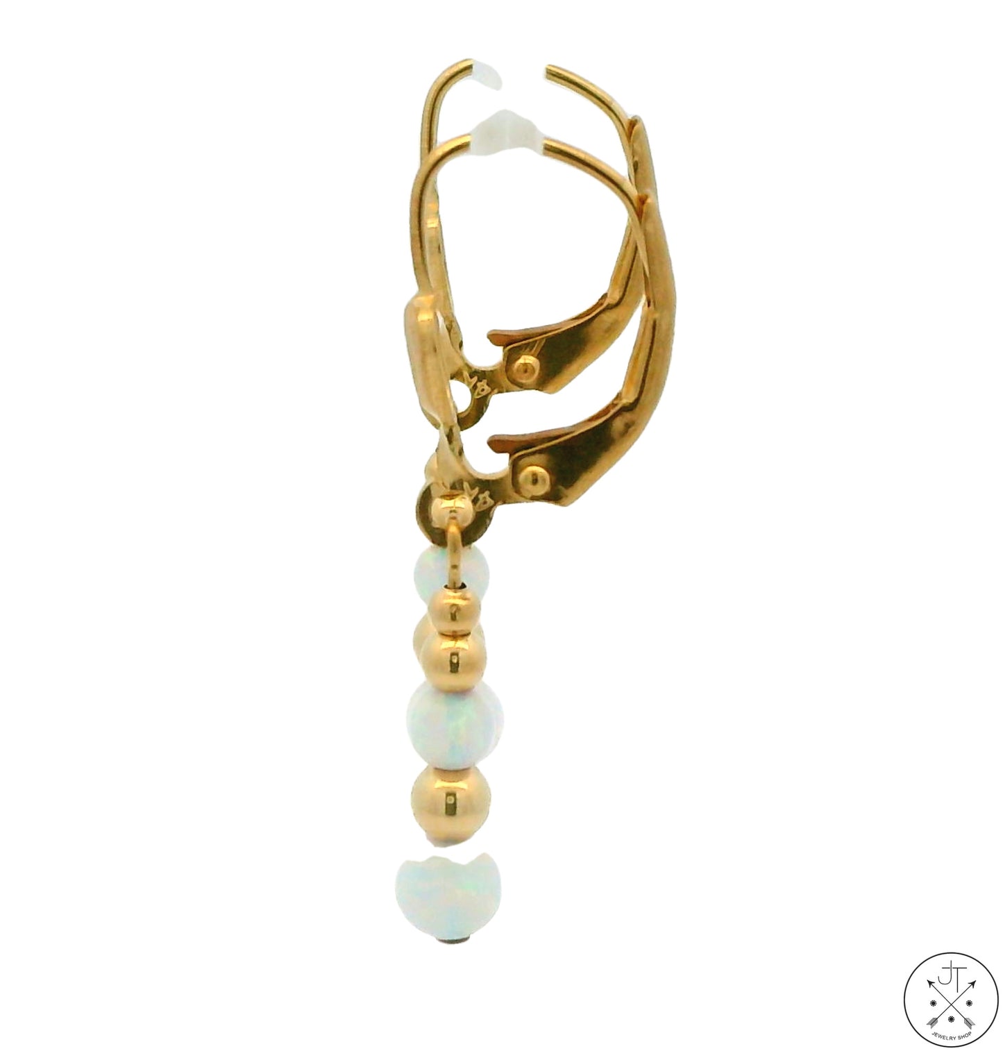 14k Yellow Gold Dangle Earrings with Created Opal Spheres