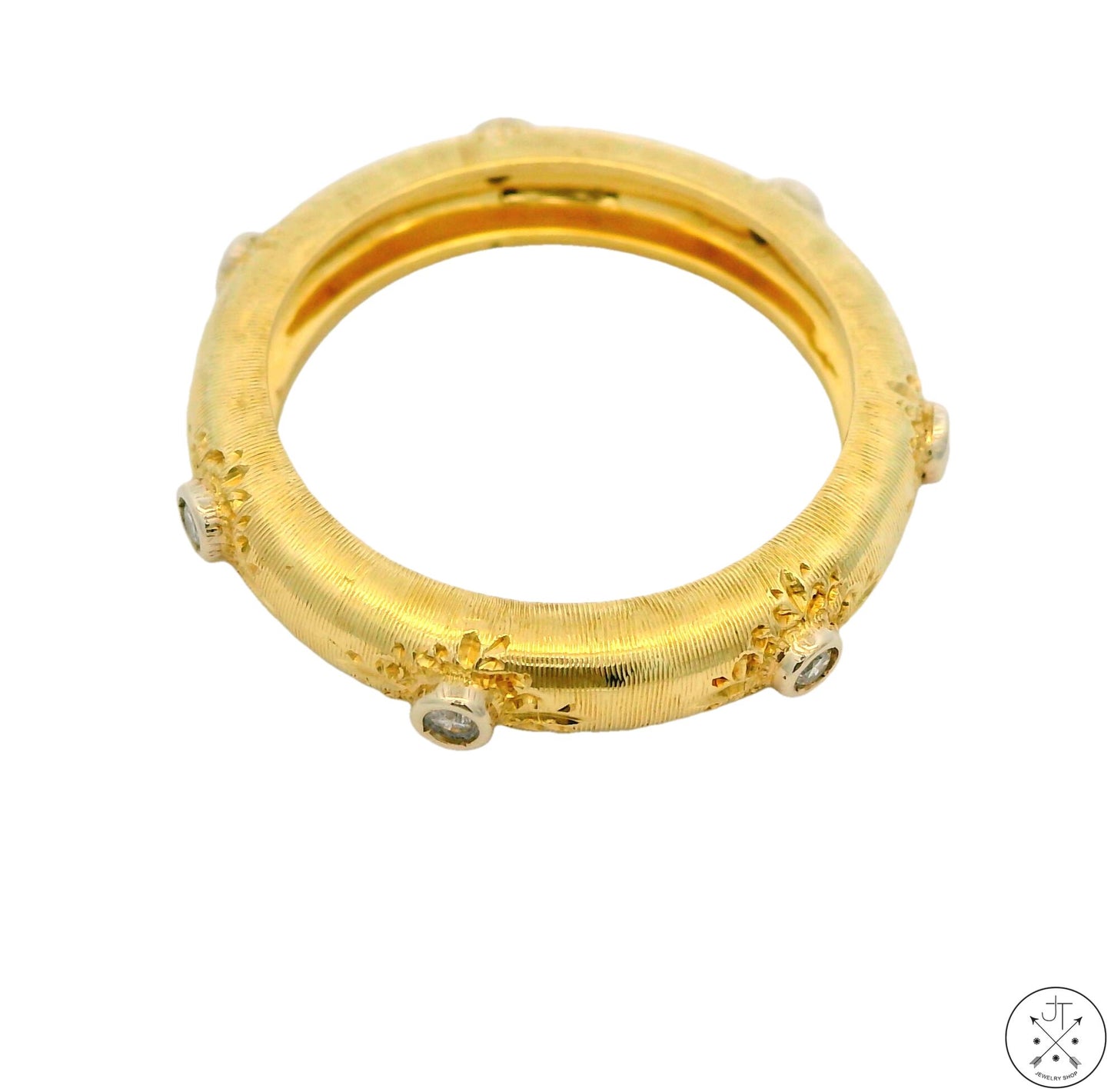 Custom 18k Yellow Gold 4.1 mm Florentine Band with Diamonds Size 7 Italy