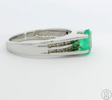 Custom New 10k White Gold Ring Natural Emerald and Diamonds Size 8 Solitaire