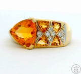 Contemporary Style 10k Yellow Gold Ring with Citrine and Diamond Size 9.5