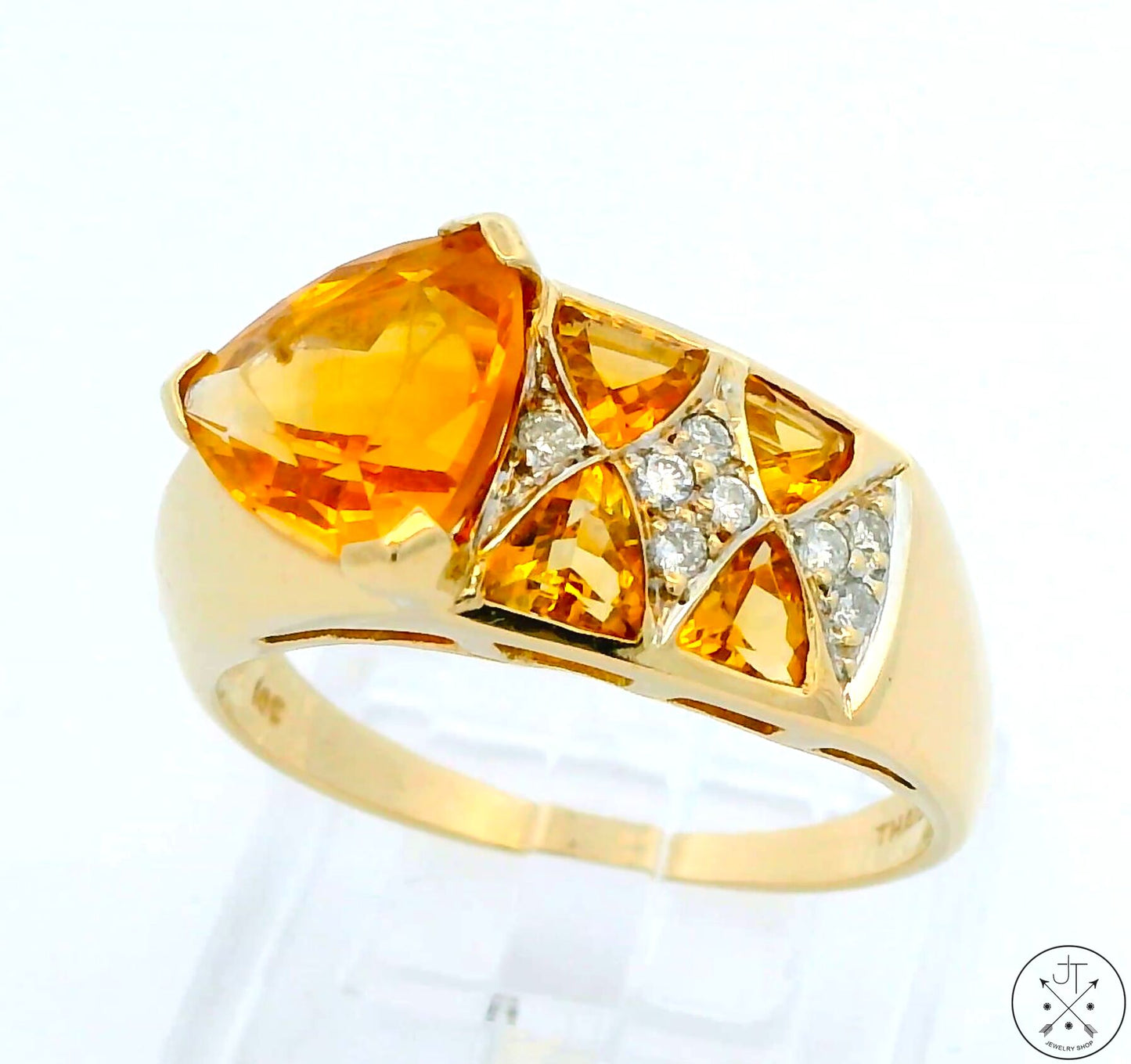 Contemporary Style 10k Yellow Gold Ring with Citrine and Diamond Size 9.5