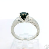 10k White Gold Engagement Ring with Black Moissanite Size 7 Deco Style