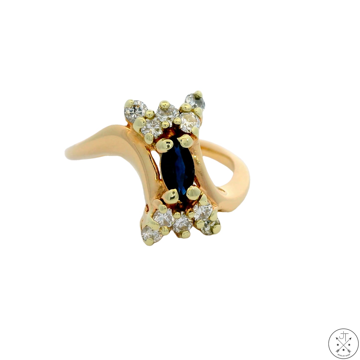 Vintage 14k Yellow Gold Ring with Sapphire and Diamond Size 5.5