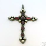 Vintage Sterling Silver Cross Pendant Rhodolite Garnet and Pearl Large