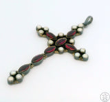 Vintage Sterling Silver Cross Pendant Rhodolite Garnet and Pearl Large