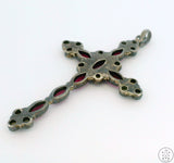 Vintage Sterling Silver Cross Pendant Rhodolite Garnet and Pearl Large