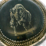 Vintage Signed Navajo Sterling Silver Bison Pendant Sandy Sangster Two Feathers Large