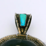 Vintage Signed Navajo Sterling Silver Bison Pendant Sandy Sangster Two Feathers Large