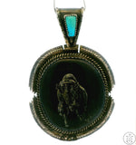 Vintage Signed Navajo Sterling Silver Bison Pendant Sandy Sangster Two Feathers Large