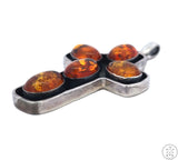 Vintage Sterling Silver Cross Pendant with Baltic Amber Cabochons