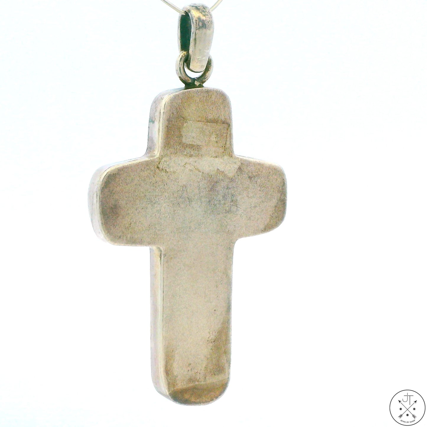 Vintage Sterling Silver Cross Pendant with Baltic Amber Cabochons