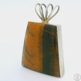 Vintage Huge Sterling Silver Pendant with Tigers Eye Mexico 2.3 in