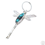 Vintage Signed Cherokee Sterling Silver Dragonfly Pendant Native American #8 Turquoise