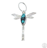 Vintage Signed Cherokee Sterling Silver Dragonfly Pendant Native American #8 Turquoise