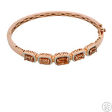 New Sterling Silver Hinged Bangle Bracelet with Morganite Size XL Rose Gold Plate