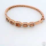 New Sterling Silver Hinged Bangle Bracelet with Morganite Size XL Rose Gold Plate