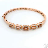 New Sterling Silver Hinged Bangle Bracelet with Morganite Size XL Rose Gold Plate