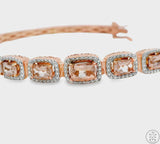 New Sterling Silver Hinged Bangle Bracelet with Morganite Size XL Rose Gold Plate