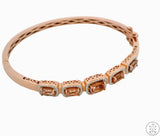 New Sterling Silver Hinged Bangle Bracelet with Morganite Size XL Rose Gold Plate