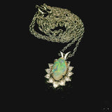 14k White Gold Pendant Necklace with Opal and Diamonds 18 inch