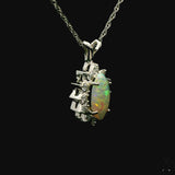 14k White Gold Pendant Necklace with Opal and Diamonds 18 inch
