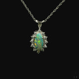 14k White Gold Pendant Necklace with Opal and Diamonds 18 inch