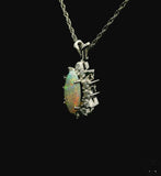 14k White Gold Pendant Necklace with Opal and Diamonds 18 inch
