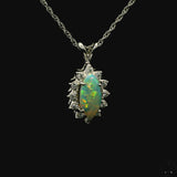 14k White Gold Pendant Necklace with Opal and Diamonds 18 inch