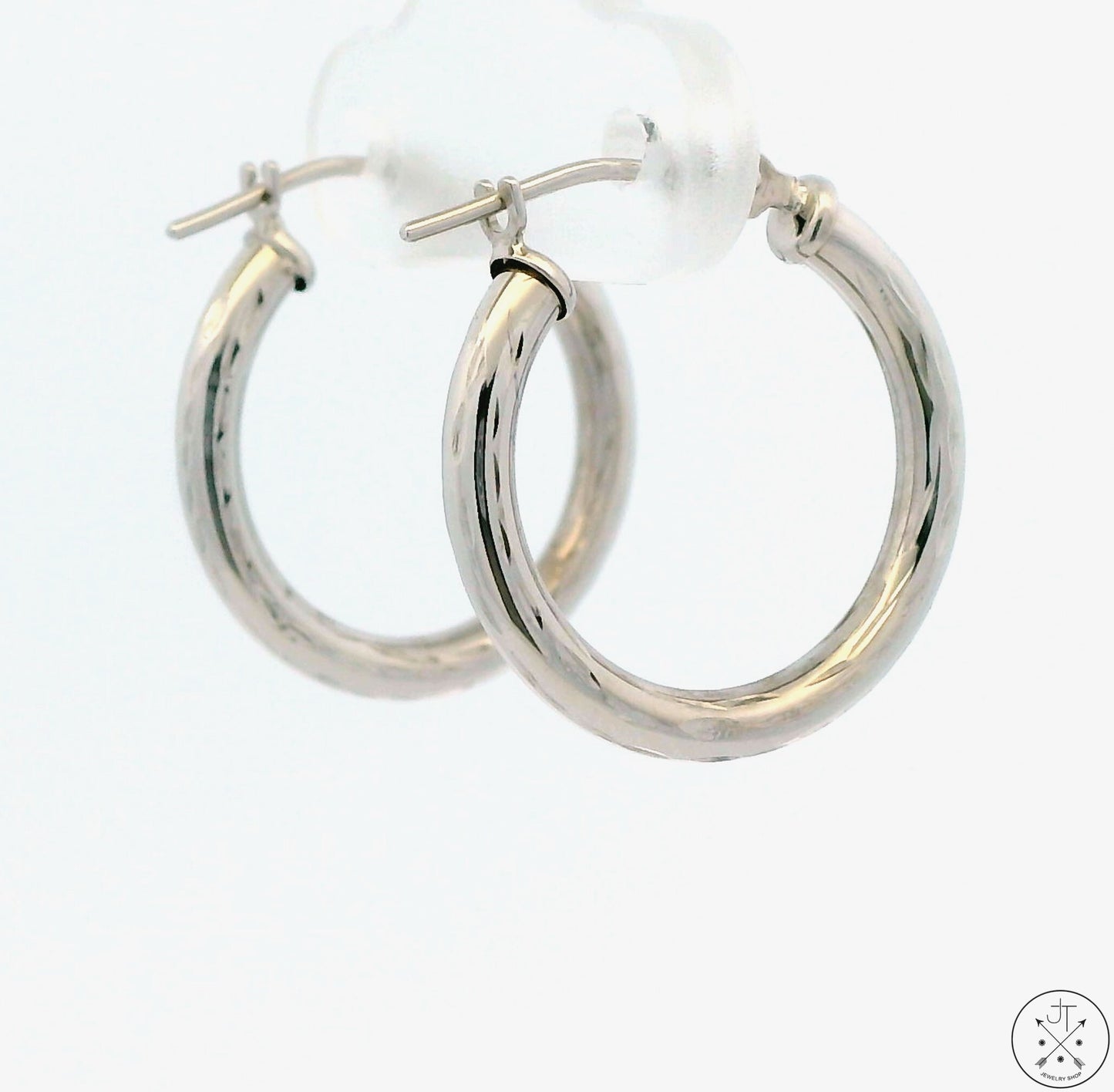New 10k White Gold 1/2 Inch Pattern Hoop Earrings