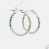 New 10k White Gold 3/4 Inch Pattern Hoop Earrings