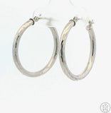 New 10k White Gold 3/4 Inch Pattern Hoop Earrings