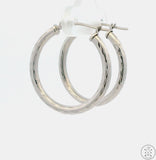 New 10k White Gold 3/4 Inch Pattern Hoop Earrings